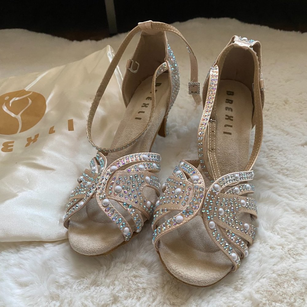 BREXLI Ballroom Dance Shoes - Rhinestone Salsa Latin Bachata